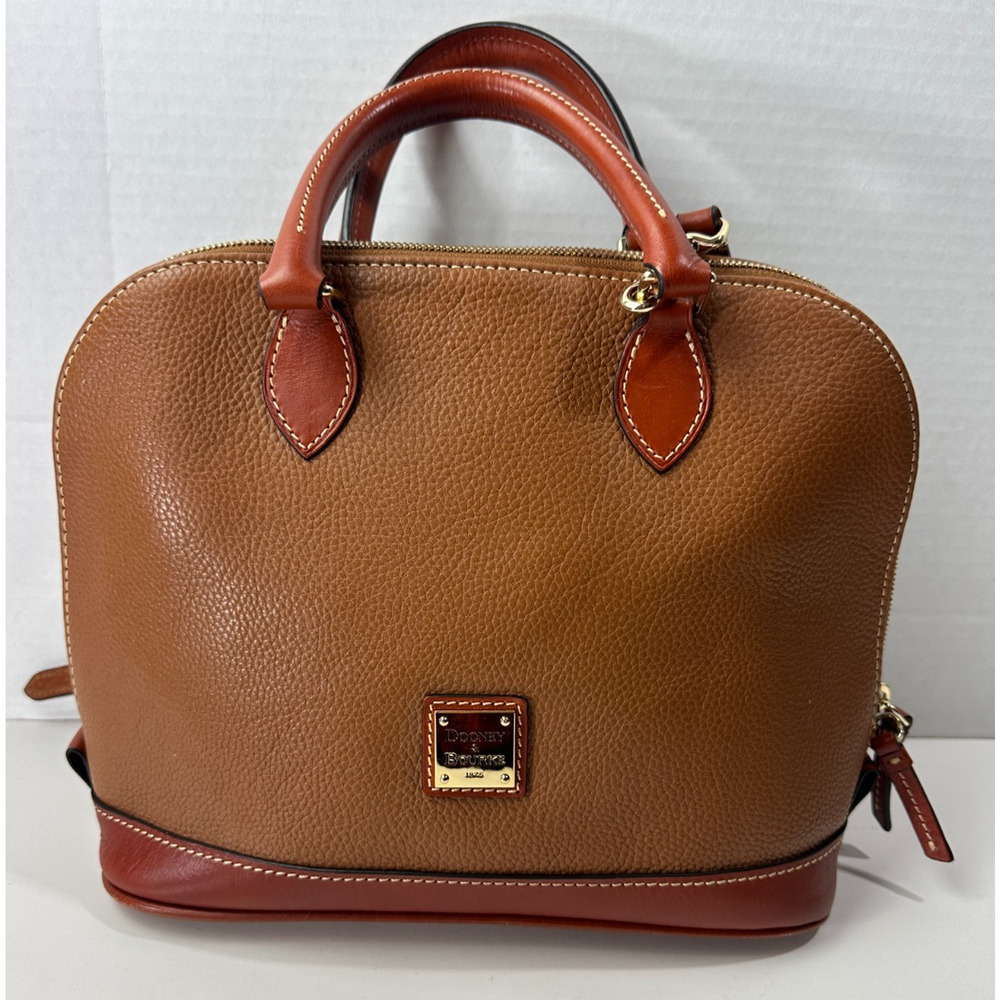 Dooney & Bourke Pebble Grain Zip Zip Satchel Tan Brown Purse Leather Handbag - Picture 2 of 16